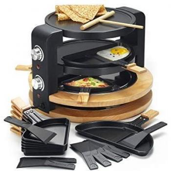 Raclette Multifuncional Kitchen Chef 8-10 Personas 1500W con Grill y Crepera, Acabado en Madera