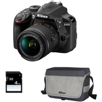 Cámara Réflex Digital Nikon D3400 Kit AF-P 18-55mm F3.5-5.6G VR + Bolsa + Tarjeta SD de 8GB