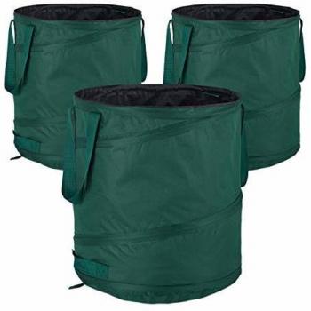 Saco de Jardín Plegable Autoportante Set de 3, 85 L, Verde, ∅ 46 cm