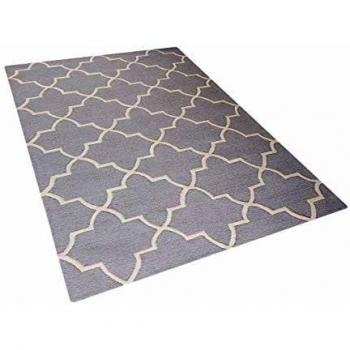 Alfombra de lana gris 160 x 230 cm patrón cuadrifolio tufted a mano estilo oriental marroquí