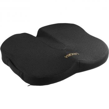 LANGRIA Cojín del Asiento Ortopédico Viscoelástico, Antideslizante, Asa para Fácil Transporte, Funda Transpirable, Cojín Anti Escaras, Aliviar Presión y Dolor de Coxis, Zona Lumbar, Espalda, Ciática, Cadera