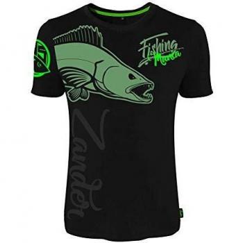 HOTSPOT DESIGN Fishing Mania Zander, L, Negro, Camiseta, para Pescadores de Spinning, 010000703