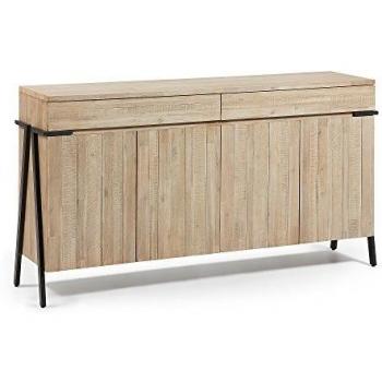 Kave Home - Aparador Thinh de 4 Puertas de Madera Maciza de Acacia y Patas de Acero Acabado Envejecido