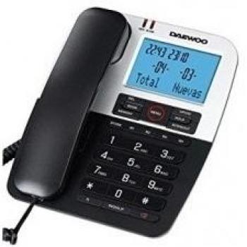 Daewoo Teléfono Fijo DTC - 410 | Teléfono Fijo con Gran Pantalla | Fácil de Usar | Manos Libres, Transferencia de Llamadas y Música en Espera | Color Negro