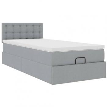 Estructura de Cama Otomana con Colchón de Tela Gris Claro 90x190cm
