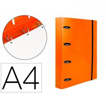 Carpeta con recambio Liderpapel A4 cuadro 5mm 100 hojas 80g polipropileno 4 anillas 40mm naranja fluor