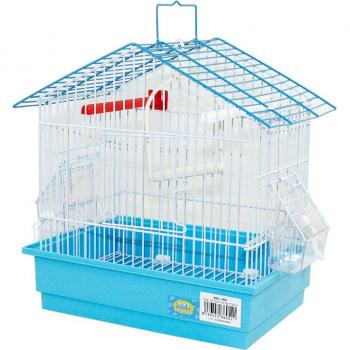 Jaula para pájaros con comederos, palos y columpios - Azul