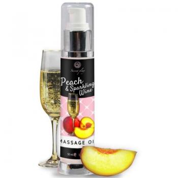 Aceite de Masaje Melocotón & Cava 50ml - Fórmula Seductora y Relajante con Fragancia Afrodisíaca - Hidratante y Suave