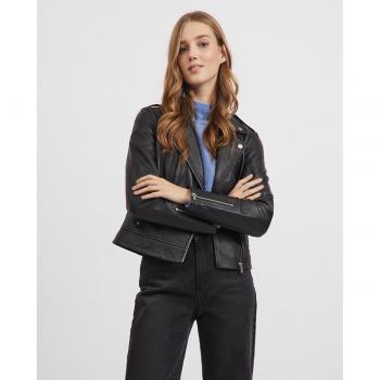 Cazadora biker Vila Feli de cuero negra para mujer
