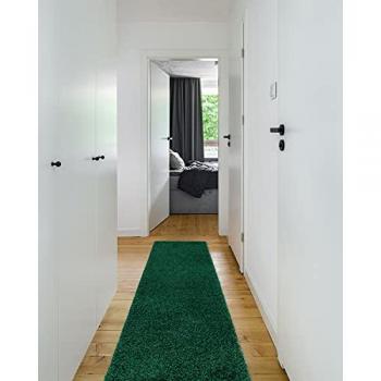 Alfombra de Pasillo SOFFI Shaggy 5cm Verde Botella - para Cocina, Entrada y Pasillo 60x200 cm