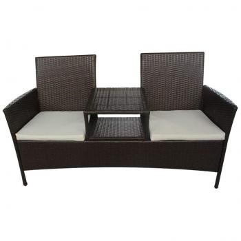 Brown Poly Rattan 2-Seater Garden Sofa with Tea Table