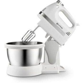 Grunkel - AM-350TURB05BOWL - Batidora amasadora de varillas con bol giratorio en acero inoxidable. Cuenta con función turbo y 5 velocidades. Incluye: mezcladora y ganchos - Capacidad: 2L - 350W
