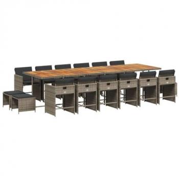 Set de Comedor de Jardín 17 Piezas con Cojines en Ratán Sintético Gris