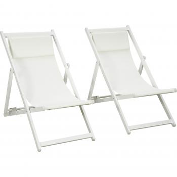 Outsunny Conjunto de 2 Tumbonas Plegables de Aluminio con Respaldo Regulable en 5 Posiciones y Reposacabezas 58x96,5x91,5 cm Blanco