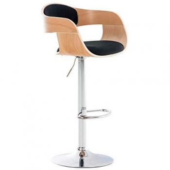 Taburete de Bar Kingston Tapizado en Tela Natural/Negro, Regulable en Altura y Giratorio 360° con Estructura de Metal Resistente