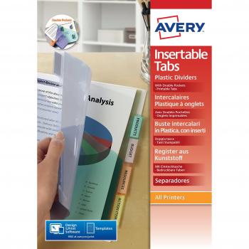 Avery España 05621501, Separadores con doble bolsillo transparentes, 6 pestañas, colores surtidos, 803789