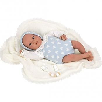 Muñeca bebé Reborn Arias 40 cm Ian Azul con Manta