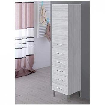 Mueble de Baño Alto Gris con Toallero, 5 Cajones y Puerta Reversible - 153,5 cm