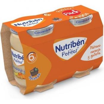 Nutribén Potitos Plátano, Naranja y Galleta Merienda para Bebés 6 Meses+ Bipack 2 x 190 g