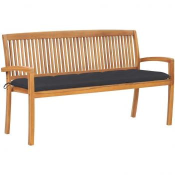Banco de Jardín Vidaxl Madera Maciza Teca 159 Cm - Banco de jardín apilable con cojín, fabricado en teca maciza, dimensiones de 159 cm, diseño ergonómico y resistente a la int