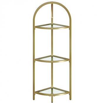 Estantería Esquinera de 3 Niveles con Estilo Moderno, Librería y Soporte para Plantas, Fabricada en Vidrio Templado y Metal, Ideal para Baño, Salón y Cocina