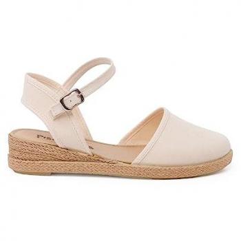 Alpargatas de niña con cuña, cierre de pulsera y hebilla - Talla 32 Color Mezclilla Blanca