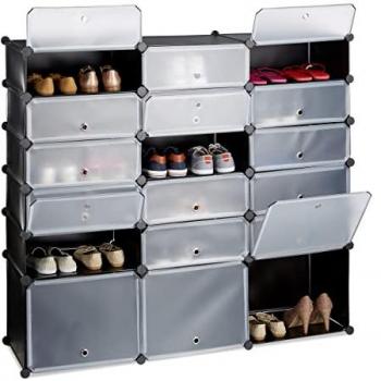 Zapatero Modular Grande 18 Compartimentos, Plástico, Negro, 125 x 140 x 36 cm