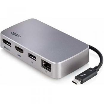 Elgato Thunderbolt 3 Mini - Dock con cable Thunderbolt integrado, 40 Gb/s, salida para dos monitores 4K, USB 3.1 Gen 1, Gigabit Ethernet, Plateado
