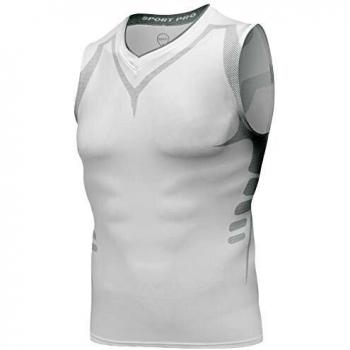 AMZSPORT Camiseta de compresión sin mangas para hombre Deportes de Secado Rápido Baselayer Funcionamiento Tirantes Blanco L