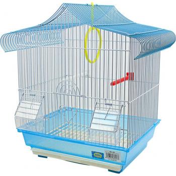 Jaula para pájaros con comederos, palos y columpios - Azul
