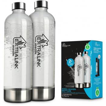Extralink Smart Life 2 botellas de 1L PET para máquina de agua con gas, compatibles con Extralink Hydrospark, carbonatación de ligera a alta, botellas prácticas y elegantes