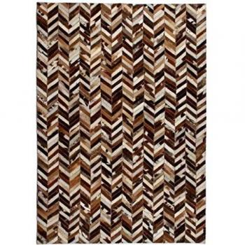 vidaXL Alfombra Retazos Cuero 80x150 cm Chevrón Marrón/Blanco Tapete Estera