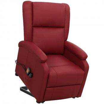 Sillón de masaje reclinable elevable de pie en cuero sintético rojo tinto