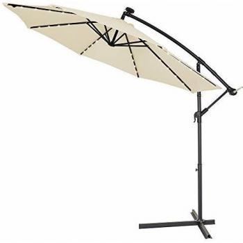 Sombrilla de Jardín LED Solar Mali Crema Ø330cm Protección UV80+ Inclinable con Manivela y Funda Protectora