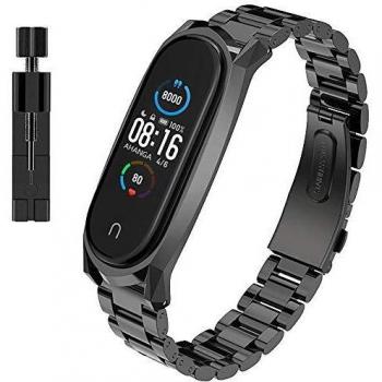 AHANGA Correa para Xiaomi Mi Band 5, Pulseras MiBand 5 Pulsera Metal Correas con Enlaces Herramienta de Eliminación Reloj Wristband Recambio Bandas Acero Inoxidable Reemplazo Strap para Hombres Mujer