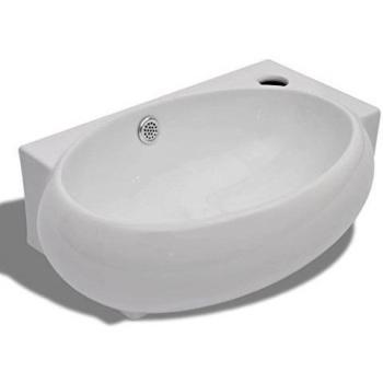 vidaXL Lavabo Ovalado Agujero Grifo y Desbordamiento Cerámica Blanco Lavamanos