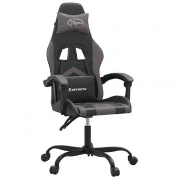 Silla gaming cuero sintético negro y gris con reposabrazos, ruedas giratorias, altura ajustable, diseño profesional para estudio, oficina y casa