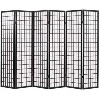 vidaXL Biombo Plegable con 6 Paneles de Estilo Japonés Separador de Ambienntes Divisor de Estancias de Madera de Abeto 240x170 cm Negro