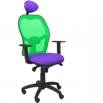 PIQUERAS Y CRESPO Modelo Jorquera - Silla de oficina ergonómica con mecanismo sincro, brazos regulables y ajustable en altura - Respaldo de malla transpirable en color verde y asiento tapizados en tejido BALI color lila