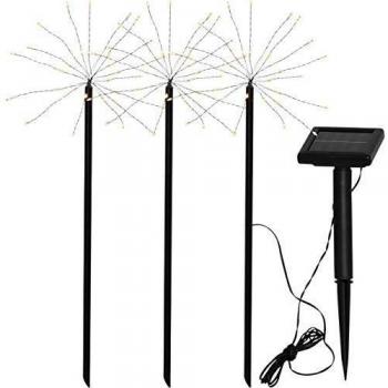 Set de 3 Lámparas LED Solares Firework con Picas, 30 LEDs Cálidos, Sensor de Crepuscular, Altura 40cm