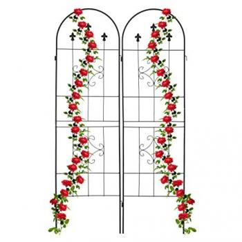 Soportes para Plantas Autónomos de Metal, Set de 2, 180 x 50 cm, Celosía Negra para Trepadoras
