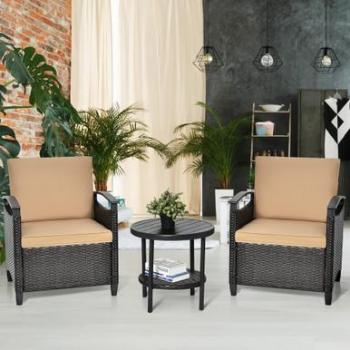 3-Piece Patio Rattan Furniture Set with Storage Table
