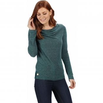Regatta Frayda Lightweight Wool Look Cowl Neck Long Sleeve Top Polos/Camisetas, Mujer, Deep Teal, Size: 20