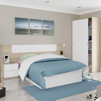 Armario 2 Puertas Correderas y Estantes, para Dormitorio o Habitacion, Modelo MAX, Acabado en Blanco Artik y Roble Canadian, Medidas: 120 cm