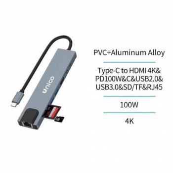 Adaptador 8 en 1 Tipo-C a HDMI, USB y PD 100W