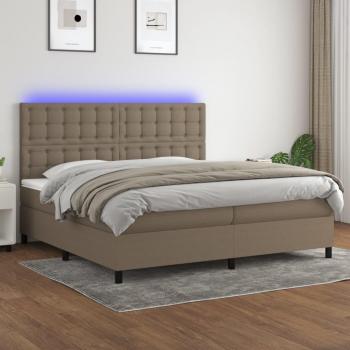 Cama box spring con colchón blando y luces LED, tela gris taupe, 200x200 cm