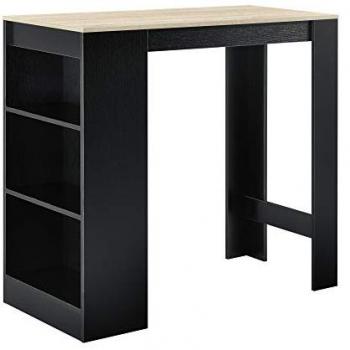 Mesa de Bar Kouvola Elegante 110 x 50 x 103 cm con Barra Integrada y 3 Estantes - Negro/Efecto Roble