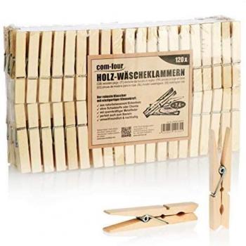 com-four® 120x Pinzas de Madera sostenibles Hechas de Madera de Abedul sin Tratar para Colgar Ropa y Manualidades
