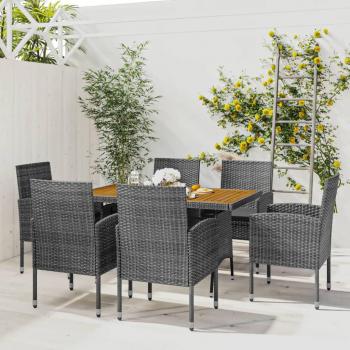 7 Piece Outdoor Dining Set in Grey Poly Rattan