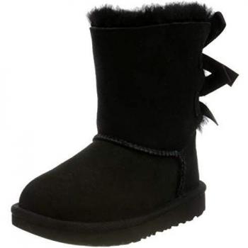 UGG Kids Bailey Bow II Classic Sheepskin Boots in Intense Black, Size 10T